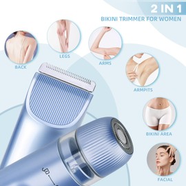 HAHTSST Bikini Trimmer for Women,Dual Head Shaver, IPX7 Waterproof, Compact Travel Design Bikini Shaver for Public Hair, Facial and Body(Blue)