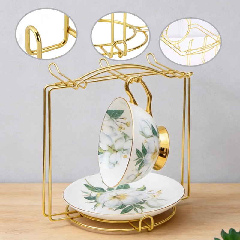 ZHQZZPH 2 Pack 6-Hook Gold Metal Teacup Holder Stand for