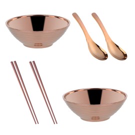 Buyit Ramen Bowl, Noodle Bowl, Astragalus, Chopsticks Set, For 2 People, 18-8 Stainless Steel, Double Layered Structure, Lightweight, Ramen Bowl, Thick Ramen Bowl, Thick Astragalus Spoon, Square,