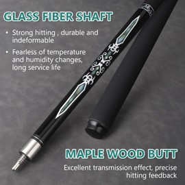 elraxw Pool Cue Stick with Hard Case 13mm 6-Layer Tip Professional Pool Cue Stick Fiberglass Pool Cue Billiards Cue Stick for Adults Men Players, 19 Oz, 57"