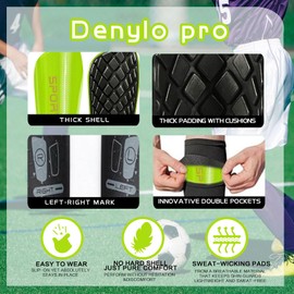 Soccer Shin Guards for Kids Youth Adults Shin Pads and Sleeves with Optimized Insert Pocket for 3-15 Years Old Boys and Girls (Green, Small (2'9" - 3'4" Tall))