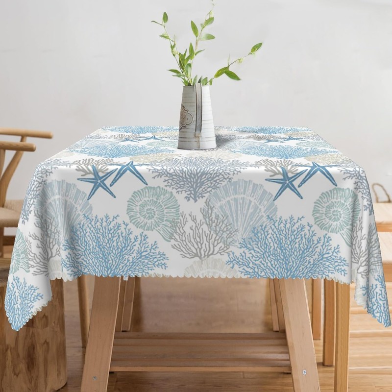 TTQYFNM 70x70inches Nautical Coastal Theme Tablecloth Starfish Coral Seashell Print