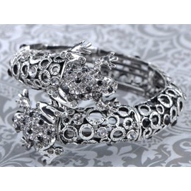 Alilang Metal Jet Black Crystal Rhinestone Twin Frog Couple Bracelet Bangle Cuff