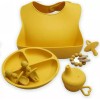 Unbranded Feeding Set Yellow Silicone Baby 6pc bib plate utensils,