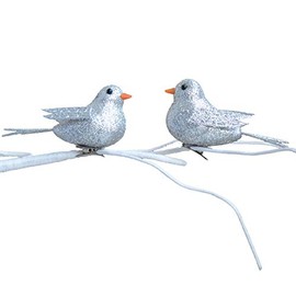 Silver Glitter 10cm 2 Pack Clip on Birds Christmas Tree Decoration