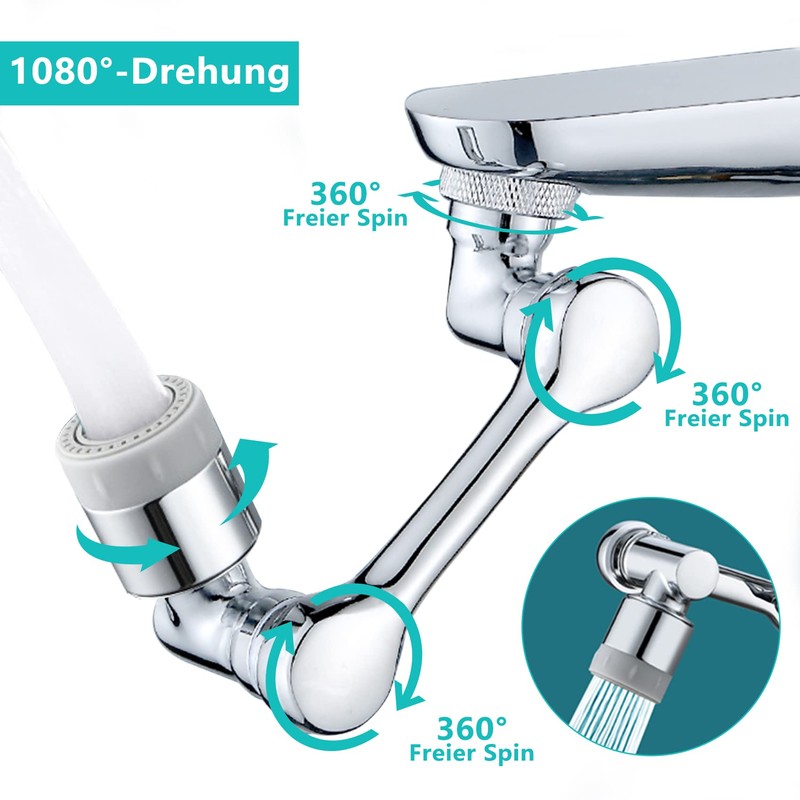 Rotating Tap Attachment, Extension, Aerator, 1080 Degree Multifunctional Extension, Rotating,