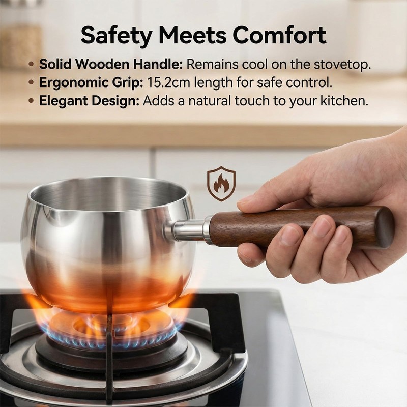 17oz Stainless Steel Sauce Pot with Heat Resistant Wooden Handle,
