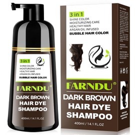 Farndu Dark Brown Hair Dye Shampoo, 3 in 1 Instant Hair Color with 15 Min Gray Coverage, Natural Semi-Permanent Herbal Shampoo for Men & Women