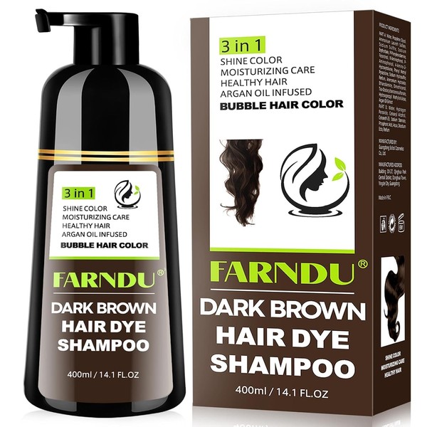Farndu Dark Brown Hair Dye Shampoo, 3 in 1 Instant
