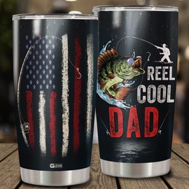 WAZONE Fishing Insulated Tumbler 20oz Reel Cool Dad Flag American Travel Mug Stainless Steel Vaccum Gift For Men Fisherman Dads HusBand Gifts Birthday Christmas Presents From Daughter Son