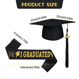 LXYYDS 3 Stück Abschluss Hut, Bachelor Hut Unisex, Mit 2025 Quasten Anhänger und Graduation Schärpe, Verstellbare Doktorhut, Studentenhut, Für Abschlussfeiern vom Studium, Universität, Hochschule