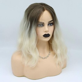 14" Brown Blonde Wig Loose Wave Short Bob Synthetic Lace Front Wigs for Women Daily Cosplay Party Use Ombre Blonde Heat Resistant Fiber Hair Wigs for UK Women Middle Part Glueless