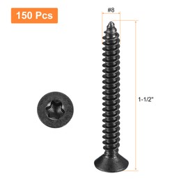 sourcing map #8 x 1-1/2-inch Flat Head Torx/Star Wood Screws, 150 Pcs 304 Stainless Steel, Full Threaded, Black Coated, Self-Tapping Screws Fit T20 Bit for Wood, Plastic and Soft Metal