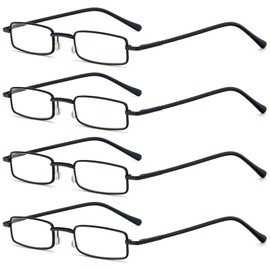 REAVEE 4 Pair Slim Pen Reading Glasses Tube Reader Glasses Men Women Small Readers Spring Hinged Eyeglasses with Portable Clip Case, Black 1.5