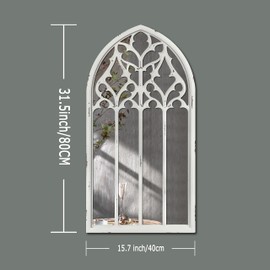 XIAOAIKA Vintage Gothic Arched Window Mirror, Distressed White Cathedral Wall Decor for Living Room, Entryway, or Bedroom – Rustic Farmhouse Accent, 16'' x 31.5''