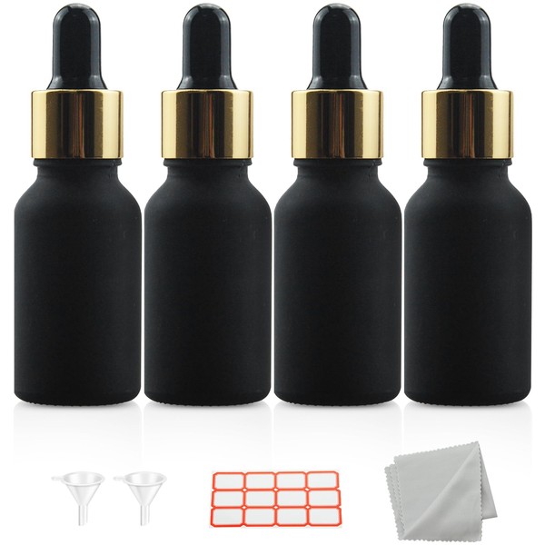 Wwolife 4 PCS 1 2/3oz (50ml) Black Frosted Glass Dropper