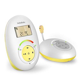 HelloBaby HB180 Monitor de bebé de audio bidireccional con sensor de temperatura, alerta de sonido, canciones de cuna y luz nocturna, transmisión de largo alcance, función de conversación