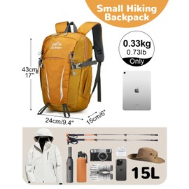 Outplea 15L Small Hiking Outdoor Backpack Daypack for Men Women, Lightweight Travel Rucking Backpack, Yellow