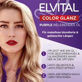 L'Oréal Paris Elvital Hair Oil for Blonde, Highlighted, Grey Hair, Neutralises Yellow Tones, Colour Shine Purple Invigorating Oil Against Yellow, 1 x 100 ml