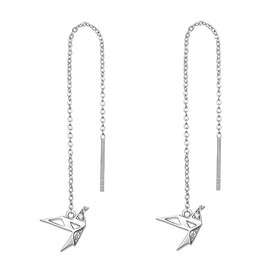 Iszie 925 Silver Sweet Crystal Cubic Zirconia Paper Crane Origami Thread Dangle Pull Through Women's Earrings