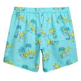 MaaMgic Mens Short Swim Trunks Quick Dry Bathing Suits Print Swimming Shorts with Mesh Lining,Palm & Dinosaurs,X-Large
