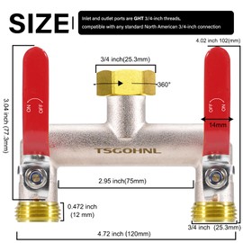 Yayamz Garden Hose Splitter, 3/4” Rust and Freeze Resistant Outdoor Hose Manifold with 2 Red Extra Long Handles Faucet Adapter-Heavy Duty Brass Nickel Plated 2-Way Valve