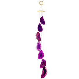 SUNYIK Handmade Natural Agate Slice Wind Chime for Garden Home Decor Window Ornament, Purple, 27-33 Inches