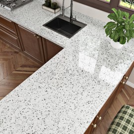 Wallderful 15.8"x394" Granite Contact Paper for Countertops Self Adhesive Waterproof White Granite Wallpaper Peel and Stick Countertops for Kitchen Bathroom Desk Shelf Liner Vinyl Marble Paper