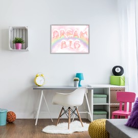 Stupell Industries Dream Big Sparkle Cloud Typography Pink Sky Rainbow, Designed by Ziwei Li Gray Framed Wall Art, 30 x 24, Multi-Color