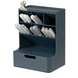 BLUE GINKGO Hive Desk Organizer – Vertical 6-Compartment, Full-drawer Storage – Space-Saving Pen Holder, Stationery Storage – Organizer for Office, School Supplies, Makeup (Made in Korea, Blue)