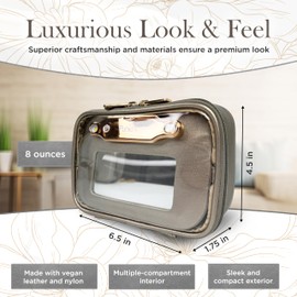 OFT 2024 LITTMINI Lighted Mirror Case - Small Makeup Bag with Detachable Mirror & Multiple Pouches for Organization - Vegan Leather, Mini Makeup Bag Ideal for Travel & Everyday Essentials (Bronze)