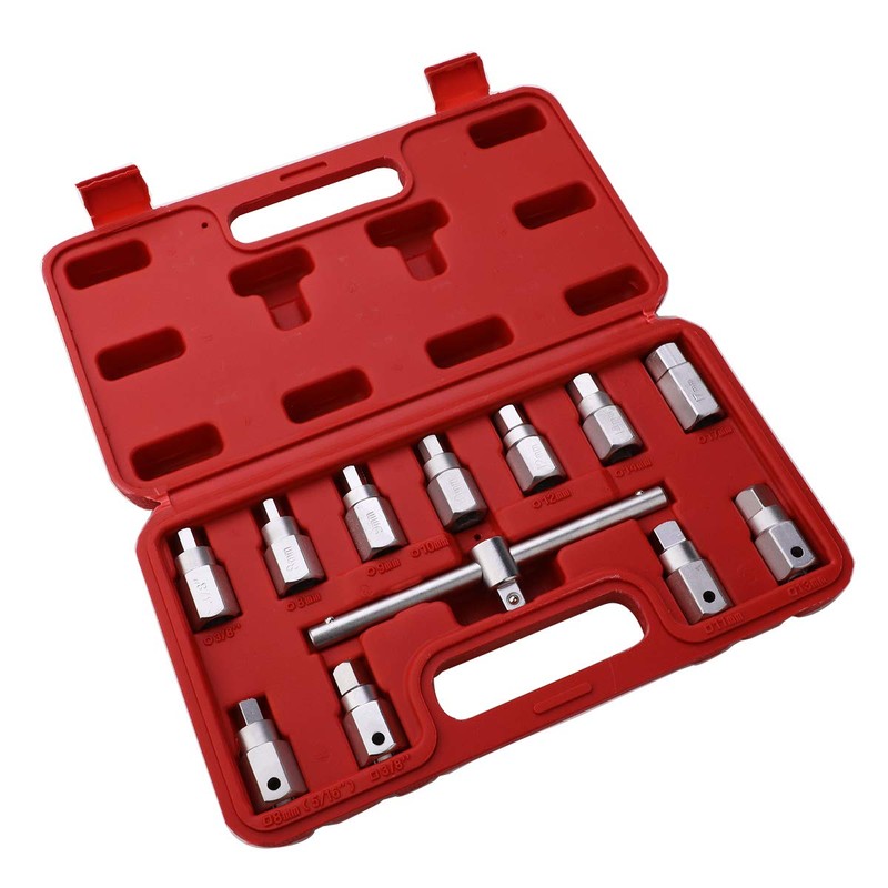 HERIS 12pcs Drain Plug Key Socket Set Axle Oil Sump