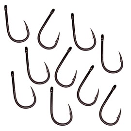 Carp On - Packs of 10 Size 8 WIDE GAPE Fishing Hooks Eyed - Made From Teflon Coated Carbon Steel (Micro Barbed - Camo Brown, Pack of 10 - Size 8) [14-7208]