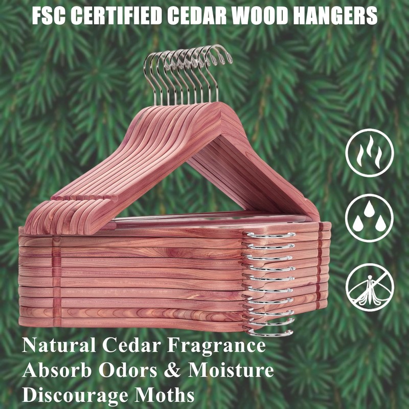 Amber Home 30 Pack American Red Cedar Hangers, Smooth Finish