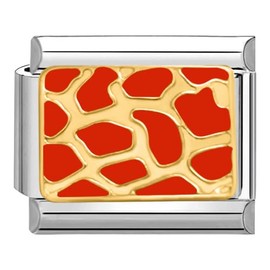 Quiges 9 mm Italian Style Charm Model Stainless Steel Brown Tiger Fur for Italy Charm Bracelets, Stainless Steel