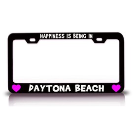Custom Brother - Happiness is Being in Daytona Beach City Cities Metal Car SUV Truck License Plate Frame Bl j52