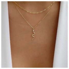 Cimenexe Bohemian Layered Snake Pendant Necklace Gold Snake Choker Necklace Textured Viper Snake Necklace Twist Link Chain Necklace Jewellery for Women and Girls Gifts, Gold