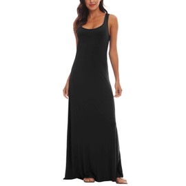 Urban CoCo Women's Scoop Neck Solid Sleeveless Summer Beach Tank Top Casual Maxi Dress Black