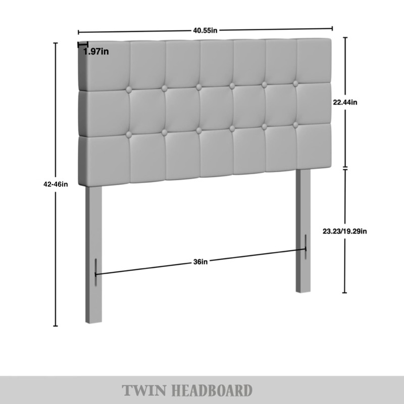 Castle Place Twin Button Tufted Linen Upholstered Adjustable Headboard, Black
