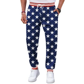 Arvilhill Men Fourth of July Outdoor Long Pants Bright Patriotic Joggers Pocket America Flag Patchwork XL