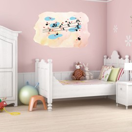 Animal Watercolor Wall Decals for Kids Room - Sky View Pink Background Hearts Design Girly DIY & Creativity Boy Girl Bedroom Wall Water Color Sticker - Size: 20 in x 14 in