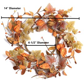 Artificial Fall Leaf and Acorn Candle Ring by Factory Direct Craft - Thanksgiving and Fall Foliage Small Wreath for Autumn Decorating and Displays (Size: 14 inch Diameter)