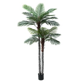 Nafresh 8ft Tall UV Resistant Faux Palm Tree, 96in Artificial Palm Tree Indoor Outdoor, Fake Tree with Real Bark and Realistic Leaves and for Home House Office Living Room Yard Patio.