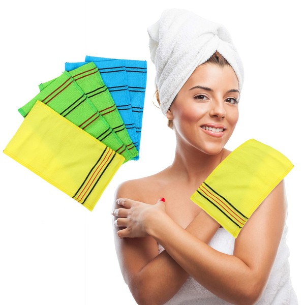 Korean Asian Exfoliating Cloth Mitt - Large Viscos Italy Bath Towel, Body Scrubbing Scrub Washcloth, 5 pcs