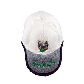 SAUNA Sauna Hat Baseball Cap Shape 100% Sheep Wool White Grey with Sauna Tube Embroidery