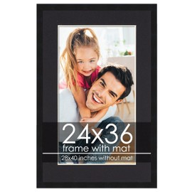 28x40 Matted Black Frame with Black Mat | 24x36 Frame with Mat | Wood Made to Display Print or Poster Measuring 24 x 36 Inches with Black Photo Mat