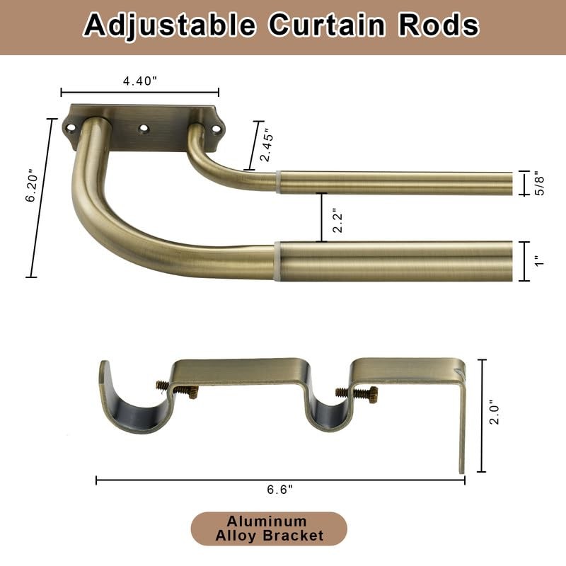 Antique Bronze Double Curtain Rods, 84-120 Inches, Wrap Around Design,
