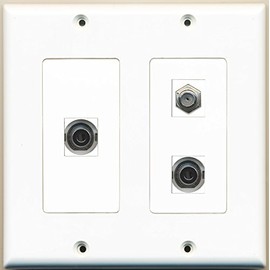 RiteAV - 1 Port Coax Cable TV- F-Type 2 Port 3.5mm - 2 Gang Wall Plate
