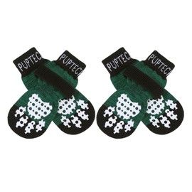 PUPTECK Anti-Slip Dog Socks with Double Sides Grips for Small Medium Large Dogs Hardwood Floors Prevents Licking, Dog Shoes for Hot Pavement Traction Control for Senior Dogs, Dark Green, M