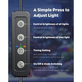 Pawfly 36W Saltwater Aquarium Light for 36" to 45" Fish Tanks Dimmable LED Reef Light for Coral Extendable Marine Fish Tank Light with Full Spectrum D/N Mode Timer Auto On/Off Adjustable Brightness